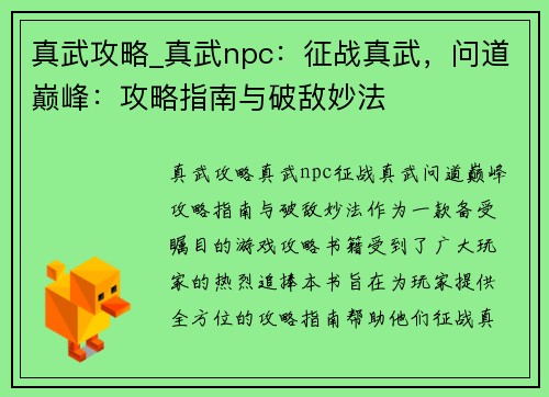真武攻略_真武npc：征战真武，问道巅峰：攻略指南与破敌妙法